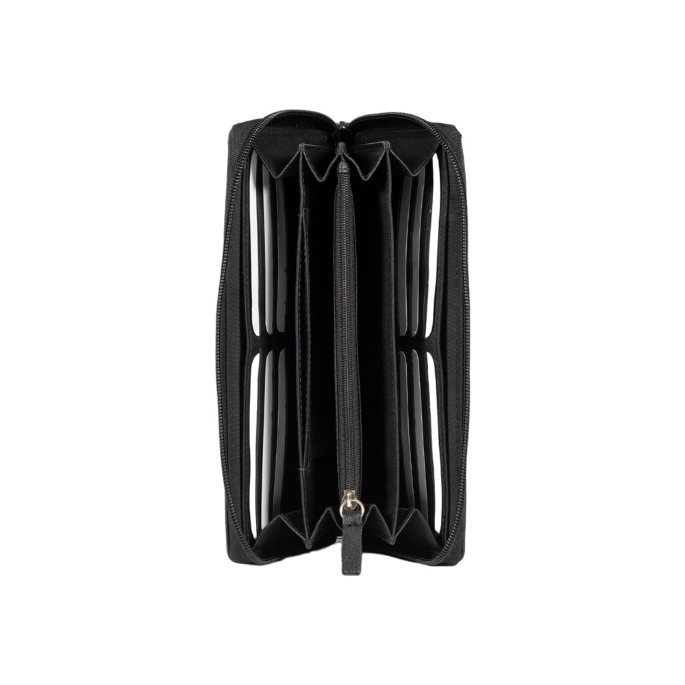 RB12080A | Women's wallet in genuine full-grain leather, with light grain. Black color. RFID protection. Size: 20 x 10 x 2.5 cm. Packaging: gift box bottom/cover