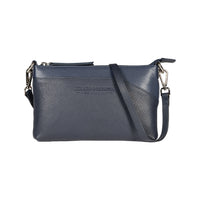 RB2003D | Genuine full-grain leather shoulder/wrist bag, dollar/light grain. Removable shoulder strap and handle. Blue color. Dimensions: 22 x 14 x 2.5 cm. Packaging: Non-Woven Fabric Bag