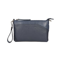 RB2003D | Genuine full-grain leather shoulder/wrist bag, dollar/light grain. Removable shoulder strap and handle. Blue color. Dimensions: 22 x 14 x 2.5 cm. Packaging: Non-Woven Fabric Bag