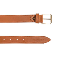 RB4020S | Women's Belt Made in Italy in Soft Genuine Sauvage Leather. Polished Gold-finish buckle. Cognac color. Dimensions: 115 x 3.0 x 0.5 cm (waistline 100 cm)