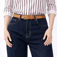 RB4020S | Women's Belt Made in Italy in Soft Genuine Sauvage Leather. Polished Gold-finish buckle. Cognac color. Dimensions: 115 x 3.0 x 0.5 cm (waistline 100 cm)