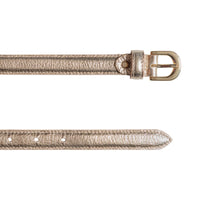 RB4021AS | Women's Belt Made in Italy in Genuine Dollar Grain Leather. Polished Gold-Finish Buckle. Gold Color. Dimensions: 115 x 2.0 x 0.5 cm (waistline 100 cm)