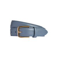 RB4023P | Women's Belt Made in Italy in Genuine Dollar Grain Leather. Polished Gold Buckle. Color: Air Force Blue. Dimensions: 115 x 3.0 x 0.5 cm (waistline 100 cm)