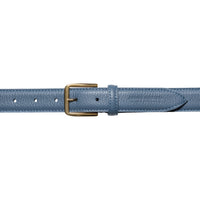 RB4023P | Women's Belt Made in Italy in Genuine Dollar Grain Leather. Polished Gold Buckle. Color: Air Force Blue. Dimensions: 115 x 3.0 x 0.5 cm (waistline 100 cm)