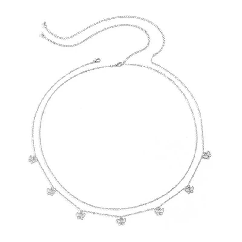 Sexy Double Thin Chain Women's Waist Chain Charming Butterfly Stainless Steel Belly Chain Summer Beach Bikini Body Jewelry