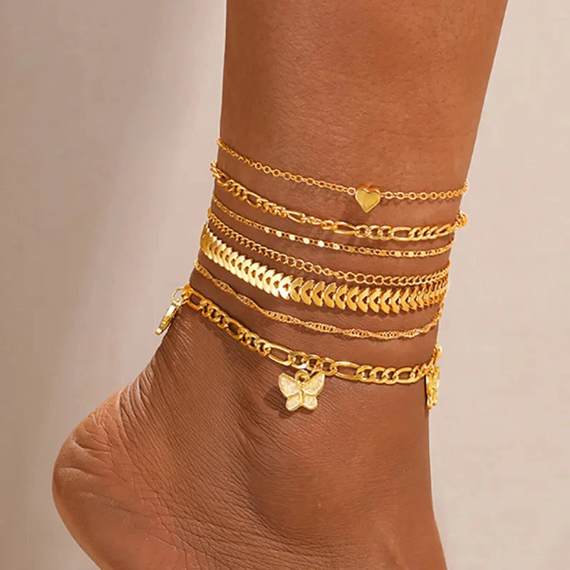 3pcs Retro Pearl Beads Anklet for Women Fashion Handmade Shell Butterfly On Foot Bracelet Bohemian Summer Beach Jewelry Gifts