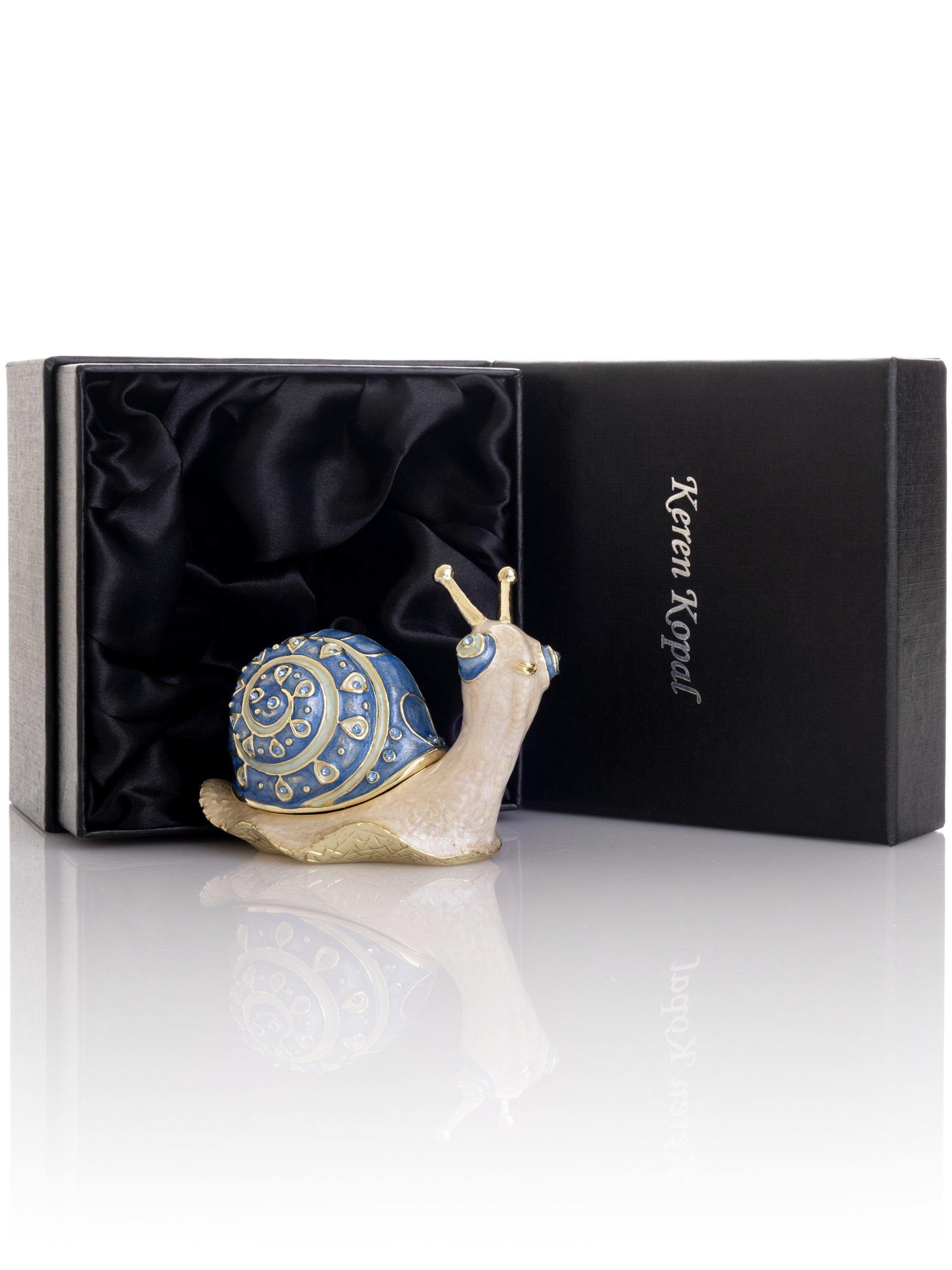 Gold & Blue Jeweled Snail Trinket Box-3