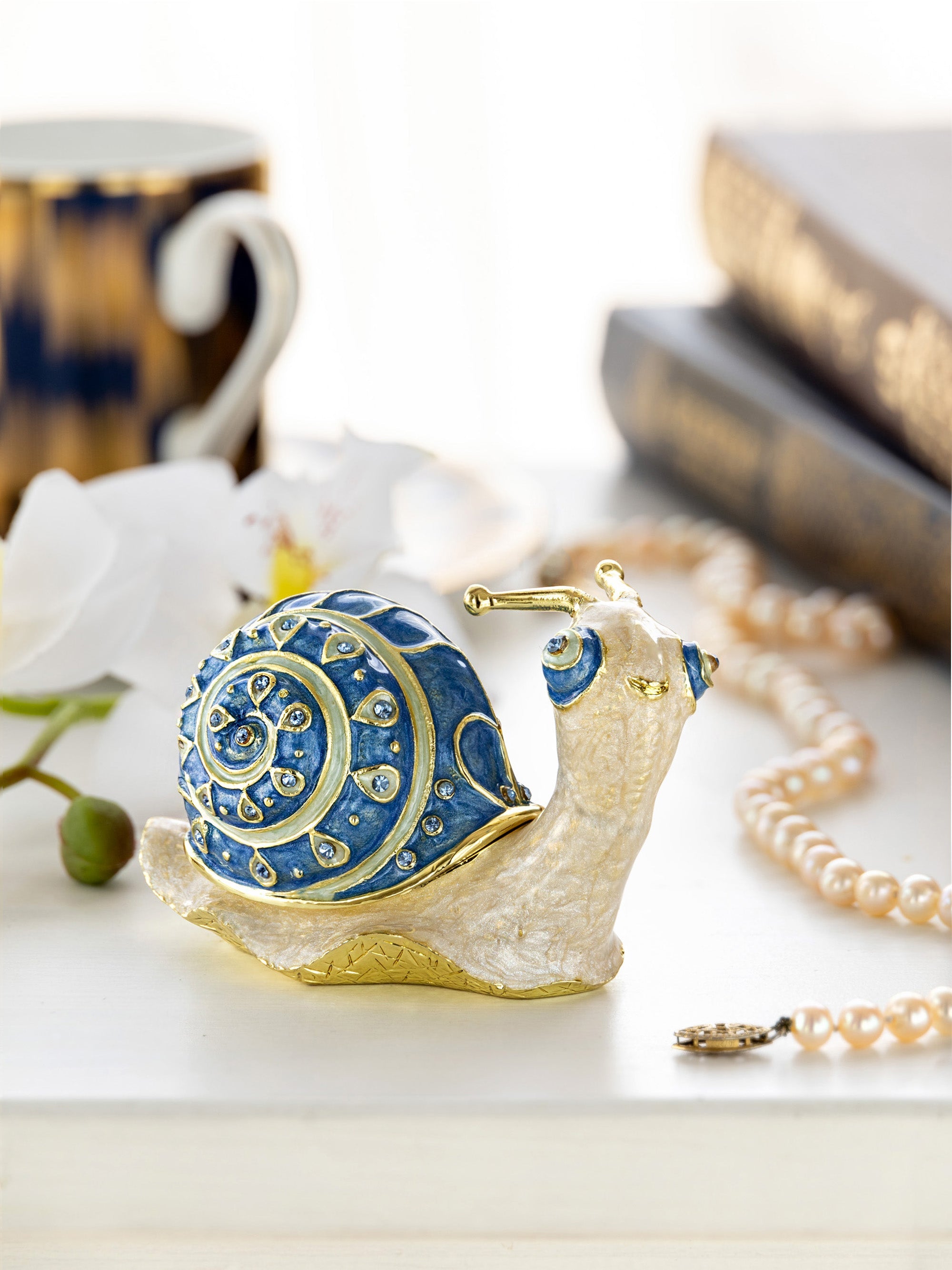 Gold & Blue Jeweled Snail Trinket Box-1