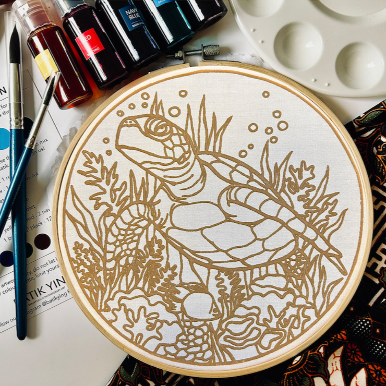 Oh My Turtle! DIY Batik Craft Kit – Authentic Wax-Resist Textile Art for Beginners-0