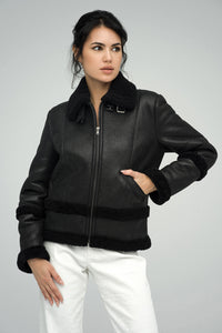 Black merino shearling leather jacket by AA Vesa — view 2