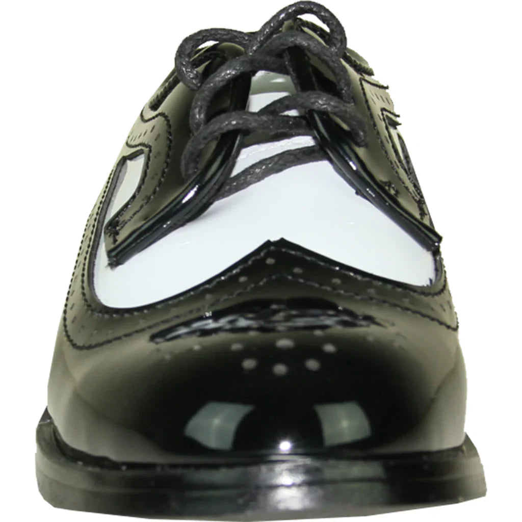 VANGELO Boy Dress Shoe TAB-3KID Oxford Formal Tuxedo for Prom & Wedding Black/White Patent Two Tone
