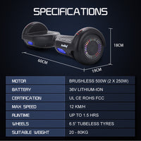 NNEDSZ Bullet SX-2000 Hoverboard Scooter, 500W Brushless, Superior Self Balancing System, UL Certified, LED Lights, Black-1