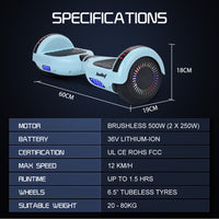 NNEDSZ BULLET SX-2000 Hoverboard Scooter, 500W Brushless, Superior Self Balancing System, UL Certified, LED Lights, Mint Green-1