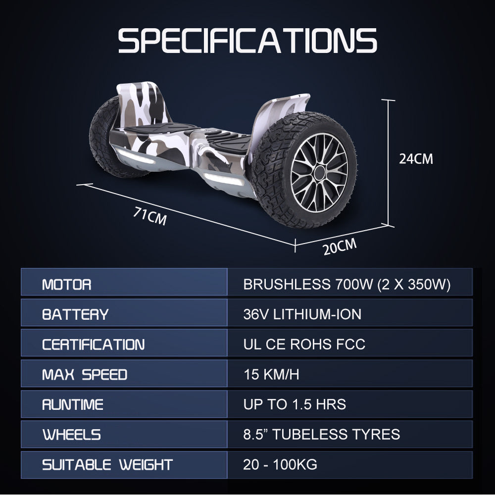 NNEDSZ BULLET SX-4000 Hoverboard Scooter, 8.5" Wheels, 700W Brushless, Superior Self Balancing System, UL Certified, LED Lights, Carry Bag, Camo-1
