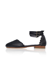 Venus Almond Toe Scalloped Leather Flats