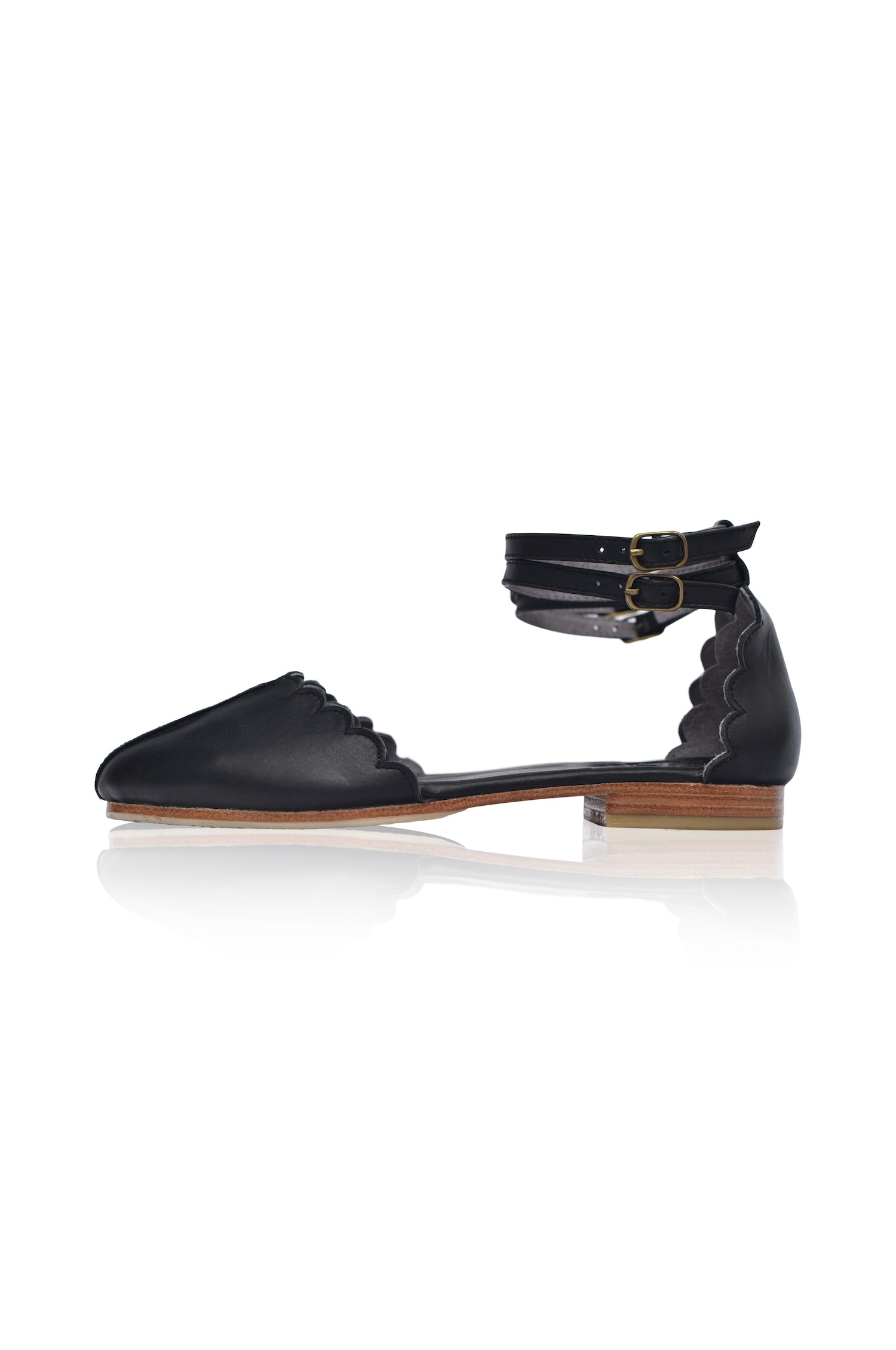 Venus Almond Toe Scalloped Leather Flats