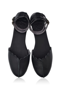 Venus Almond Toe Scalloped Leather Flats