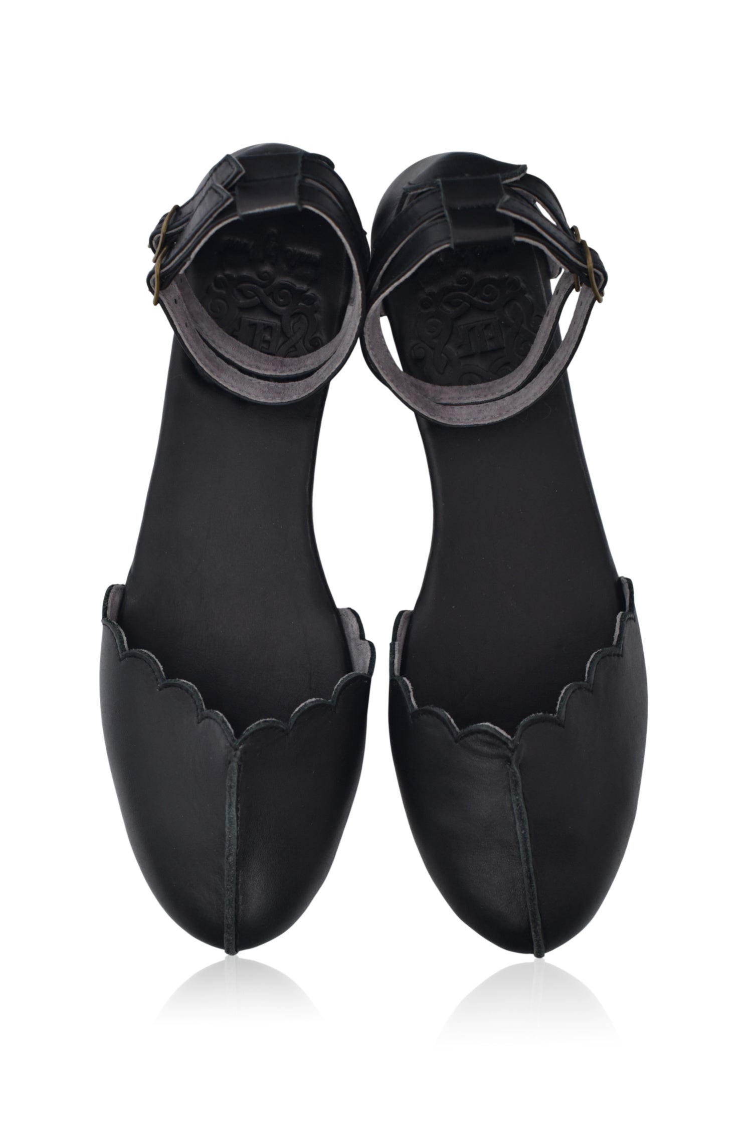 Venus Almond Toe Scalloped Leather Flats