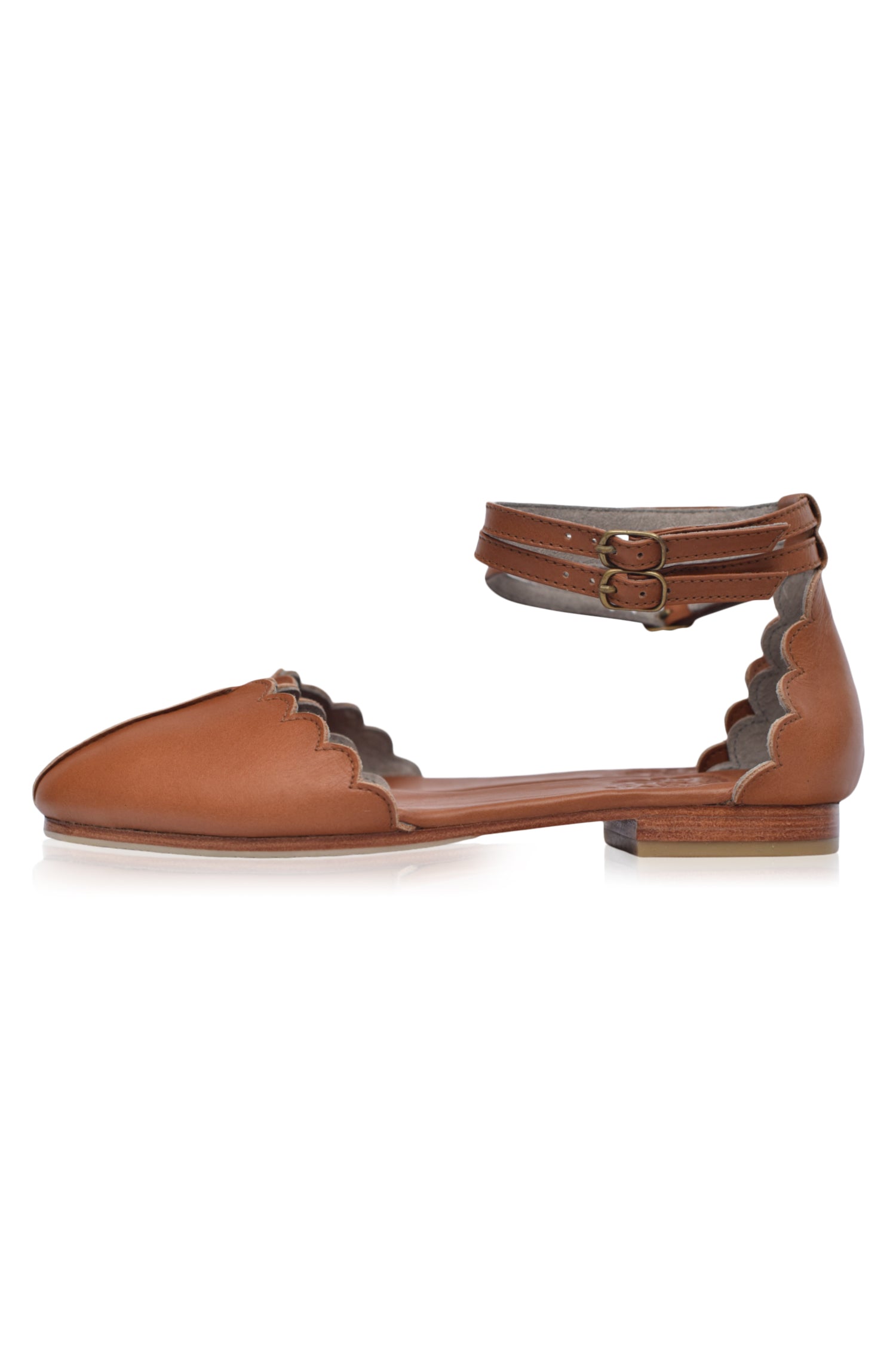 Venus Almond Toe Scalloped Leather Flats