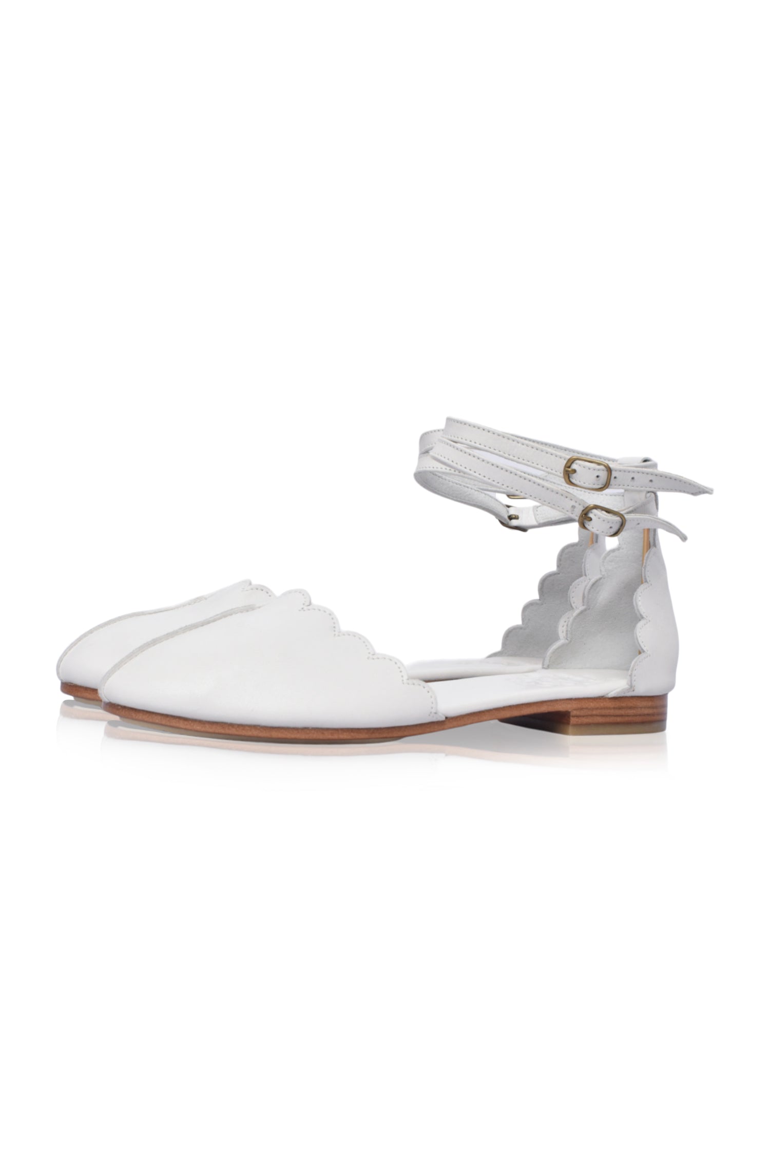 Venus Almond Toe Scalloped Leather Flats