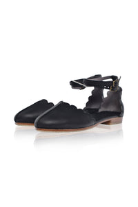 Venus Almond Toe Scalloped Leather Flats