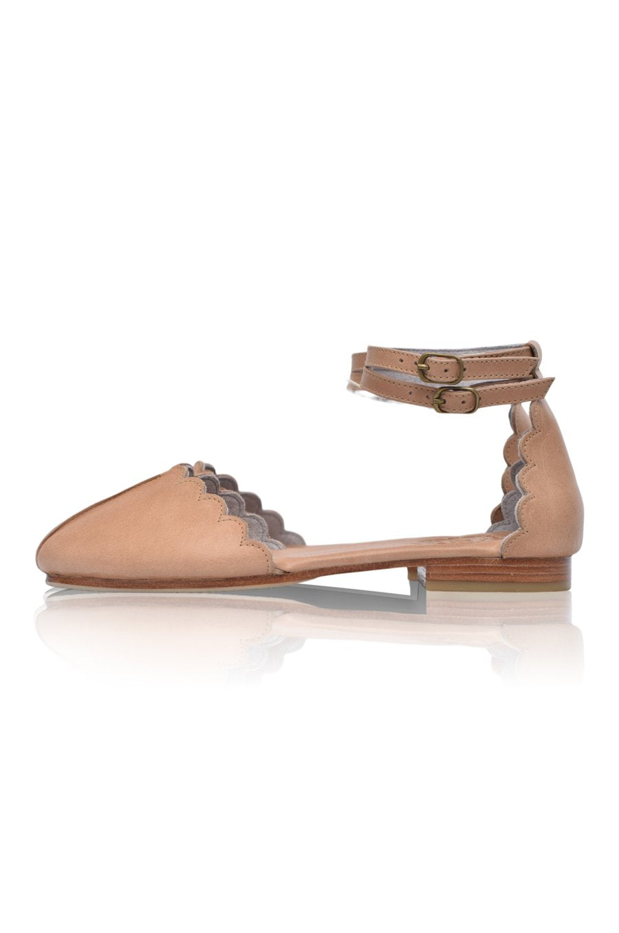 Venus Almond Toe Scalloped Leather Flats