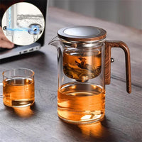 One-click magnetic glass teapot with wooden handle and stainless filter