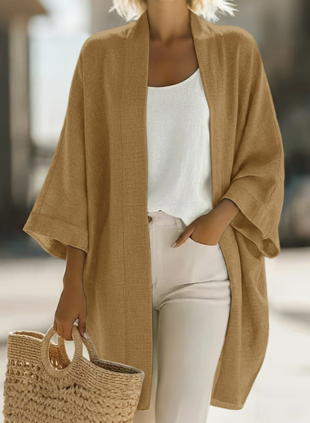 Japanese Linen-Blend Kimono-Style Cardigan