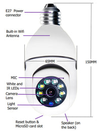 WiFi CAMERA 1080P Bulb 4X Zoom Camera E27 Home 5GWiFi Alarm Monitor