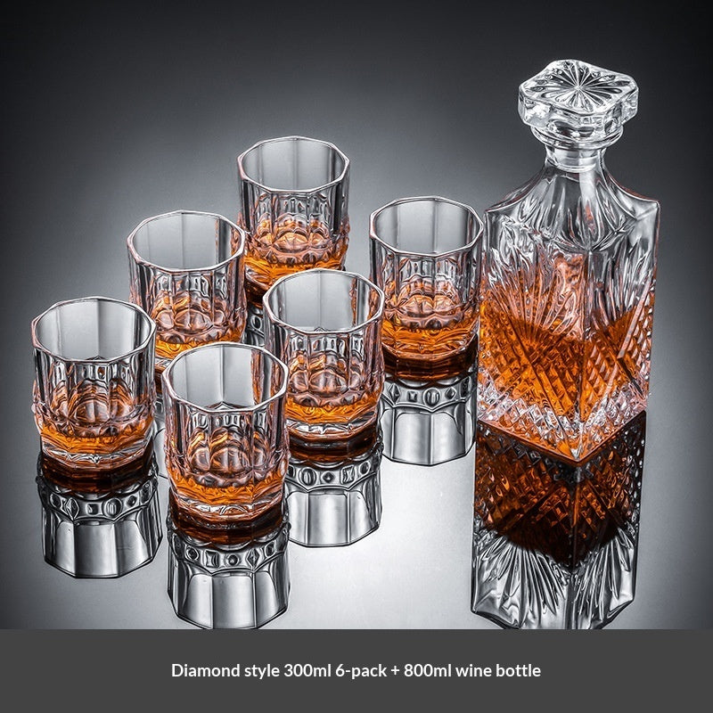 Premium crystal whiskey decanter set with two heavy-base whiskey glasses on wood tray — view 14