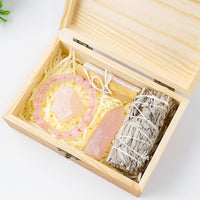 Natural amethyst crystal cluster in handcrafted wooden gift box — view 3