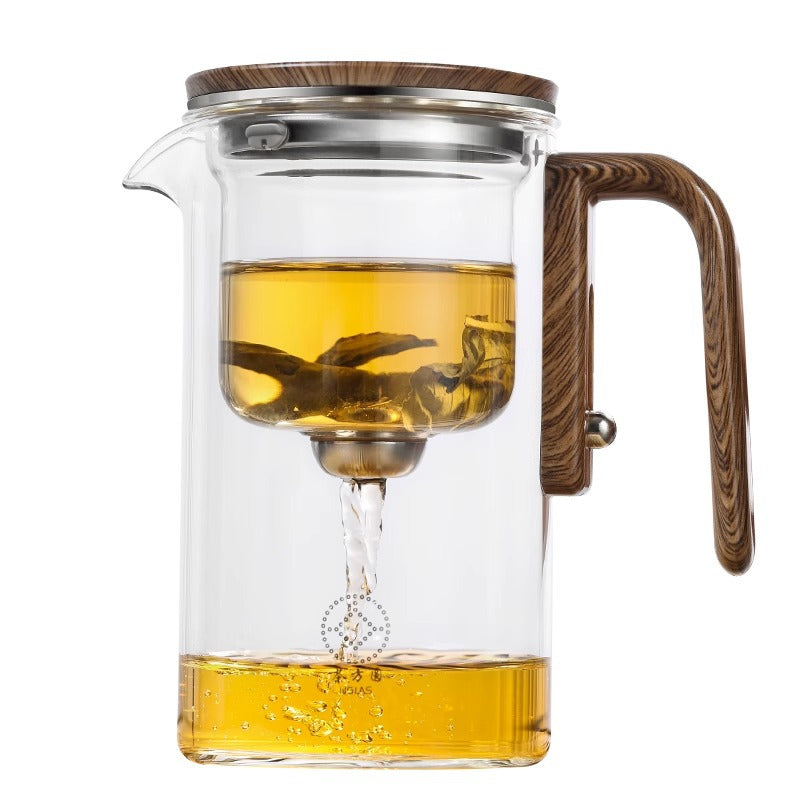 One-click magnetic glass teapot with wooden handle and stainless filter — view 5