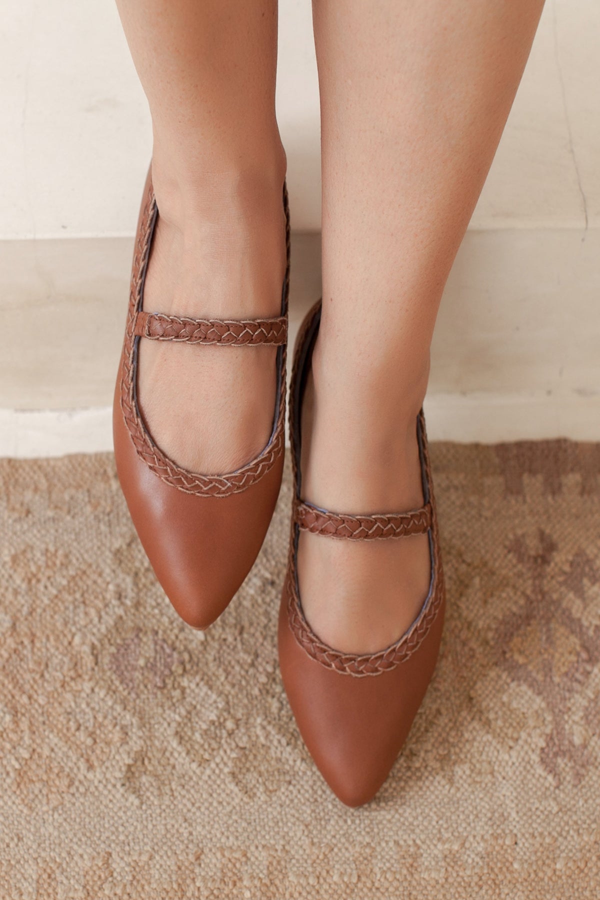 Amara Pointed Toe Leather Flats with Braids