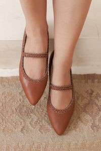 Amara Pointed Toe Leather Flats with Braids
