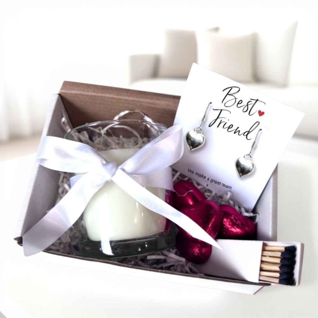 Small Best Friend Gift Hamper | Earrings, Chocolates & Candle-0