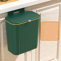 Hanging kitchen waste bin with lid mounted on cabinet door — view 2