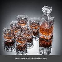 Premium crystal whiskey decanter set with two heavy-base whiskey glasses on wood tray — view 6
