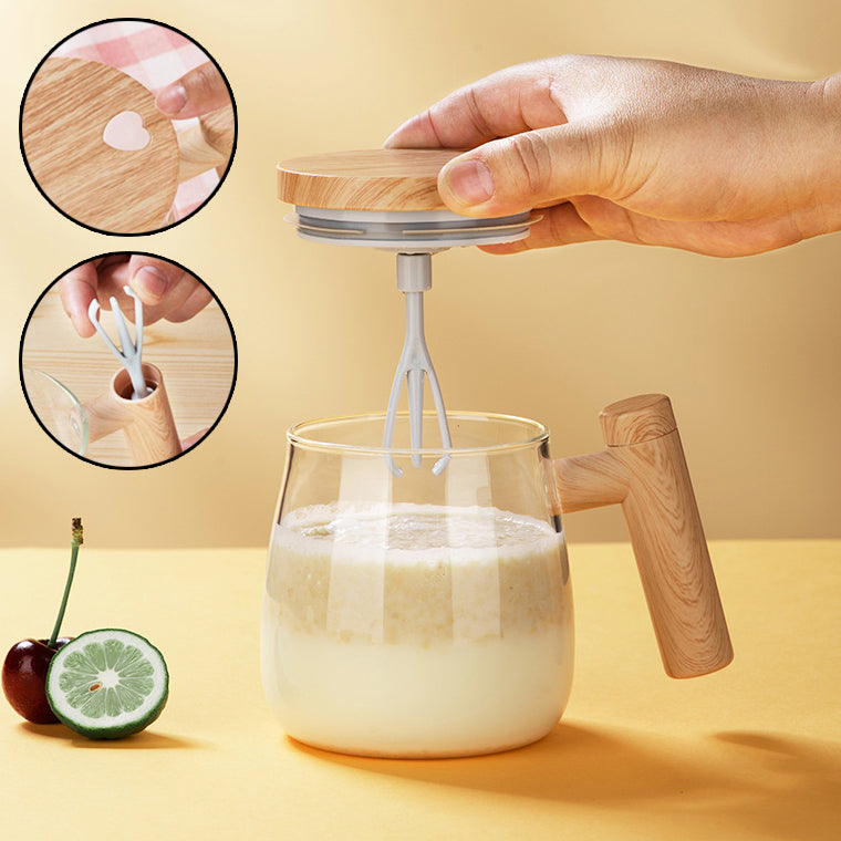 400ml self-stirring electric glass coffee mug with push-button mixer