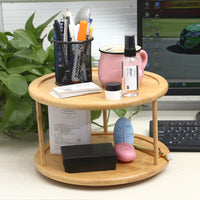 Round bamboo 2 tier turntable lazy susan spice rack for cabinets — view 2