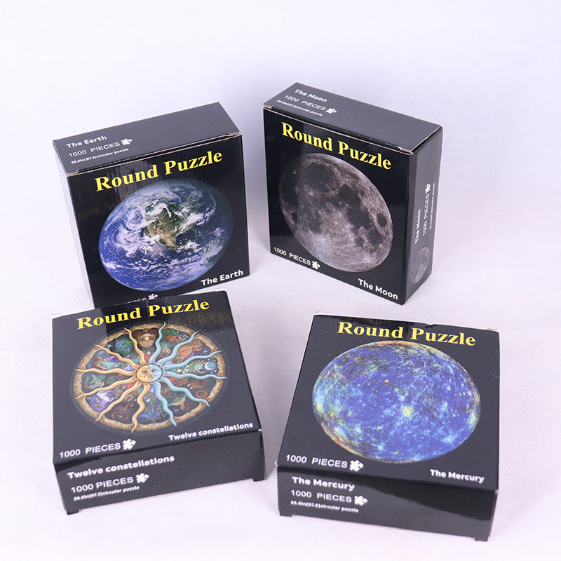 Earth moon and rainbow gradient circular jigsaw puzzles
