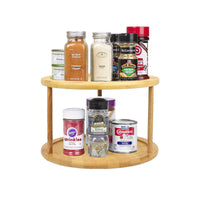 Round bamboo 2 tier turntable lazy susan spice rack for cabinets — view 3