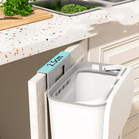 Hanging kitchen waste bin with lid mounted on cabinet door — view 6