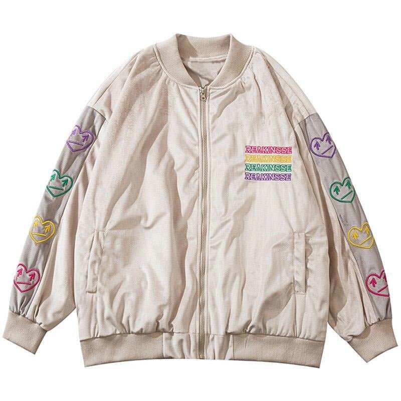 Baseball Jacket Men Colorful Heart Letter Embroidery Patchwork Bomber Coats Spring Fashion College Style Streetwear Men