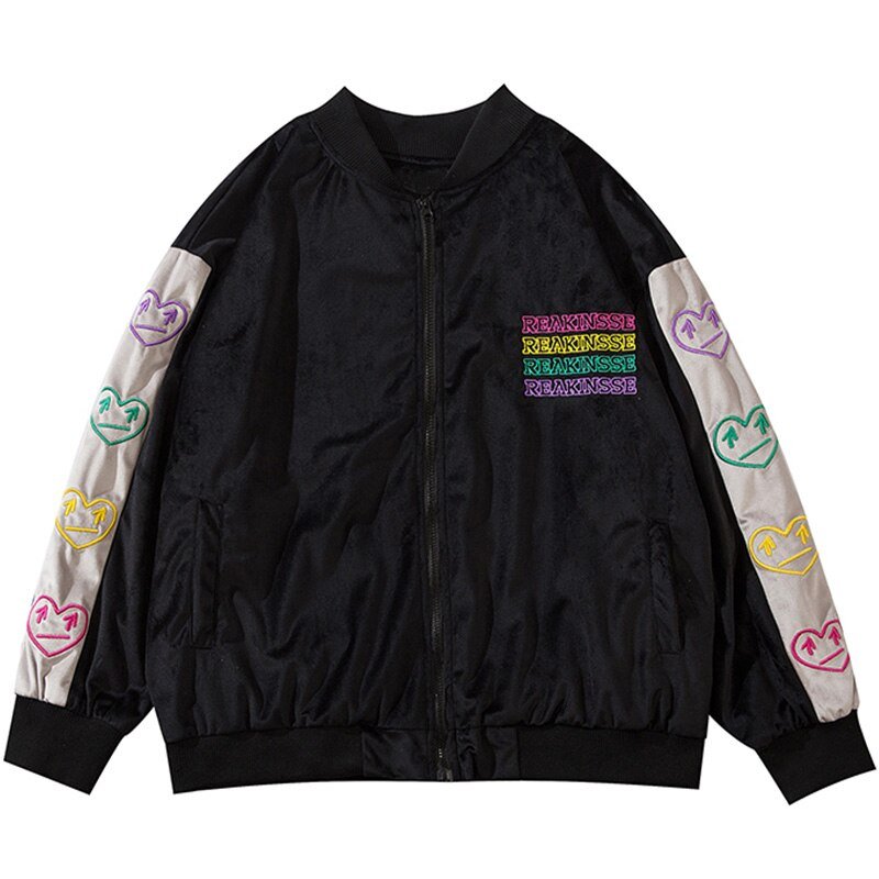 Baseball Jacket Men Colorful Heart Letter Embroidery Patchwork Bomber Coats Spring Fashion College Style Streetwear Men