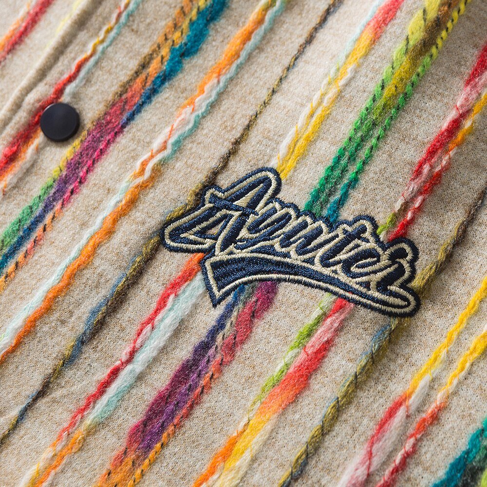 Baseball Jacket Men Colorful Knitted Striped Letter Embroidery Streetwear Men Loose Hip Hop Hipster Bomber Coats Autumn