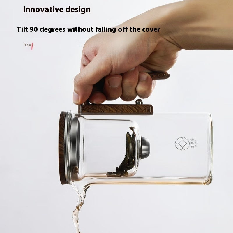 Borosilicate glass teapot with tea-water separation infuser on bamboo tray — view 3