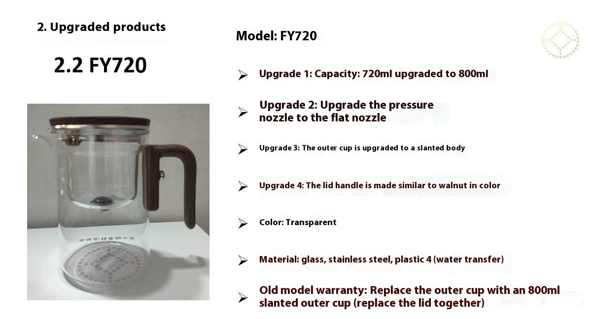 One-click magnetic glass teapot with wooden handle and stainless filter — view 12