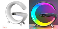 G shaped LED lamp with bluetooth speaker and wireless charger — view 4