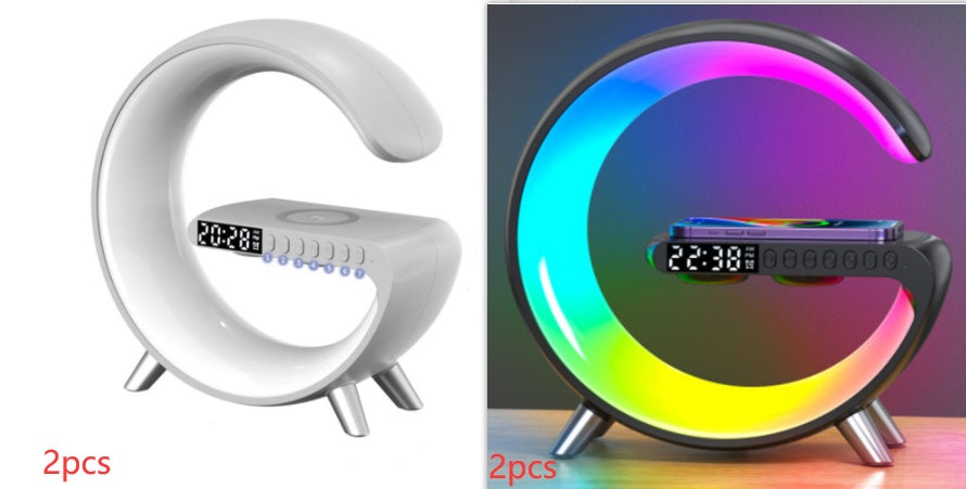G shaped LED lamp with bluetooth speaker and wireless charger — view 4