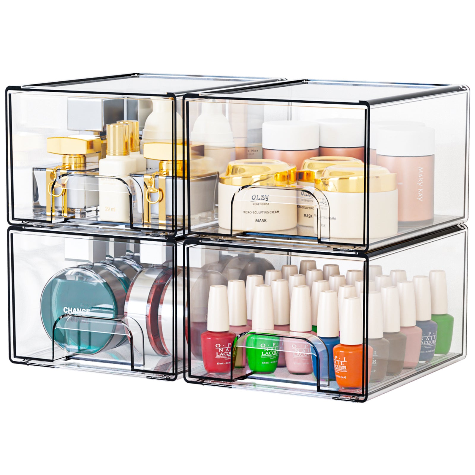 Clear stackable acrylic storage drawers 2 and 4 pack — view 3